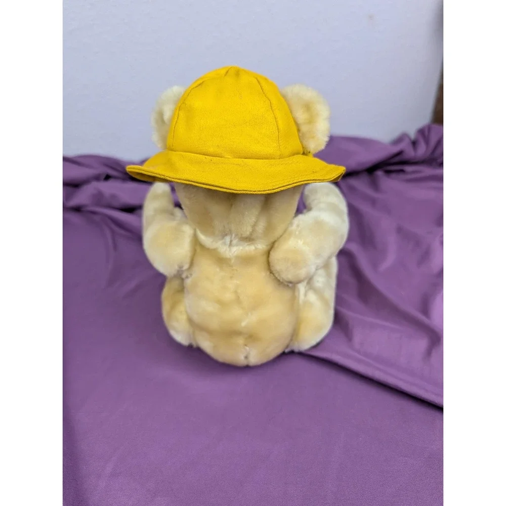 VTG 90s Plush Porcelain Human Faced Teddy Bear Hair Eyelashes Brass Button Hat